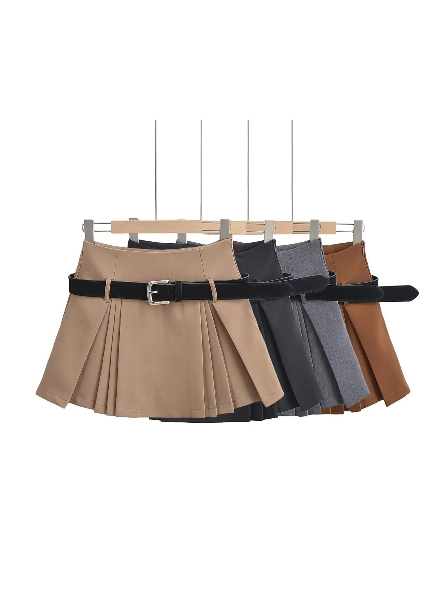 Women's Khaki Mini Pleated Skirt 2000s Vintage Harajuku Preppy Style A-line Skirt Korean Style Y2k Gyaru Skirts Clothes Summer