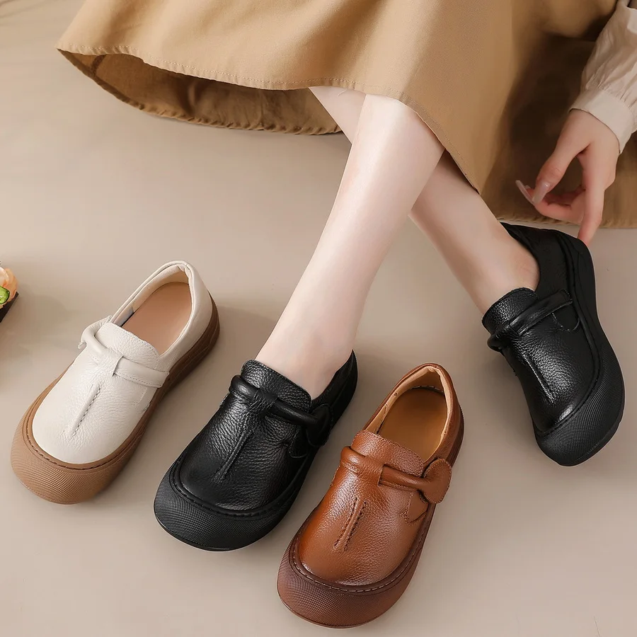 

New t-strap moccasins women's autumn authentic cow leather shoes ladies driving flats woman luxury cozy walking travel shoe 2025