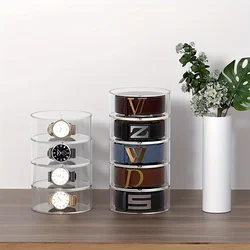 Clear Acrylic One-Layer Round Belt Organizer: 14cm Diameter, 6.5cm Height, Jewelry & Accessories Storage
