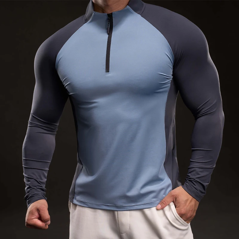 

Skin-friendly Comfortable Quick-drying Men's Long-sleeve Run Top Breathable Versatile Color-block Fashion-fit Sport T-shirt Snug
