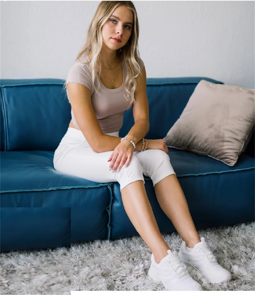 سراويل كابري نسائية قابلة للتمدد بخصر مطاطي مريح نحيل سراويل جينز مقصوصة بأزرار أمامية كاجوال قابلة للتنفس #2