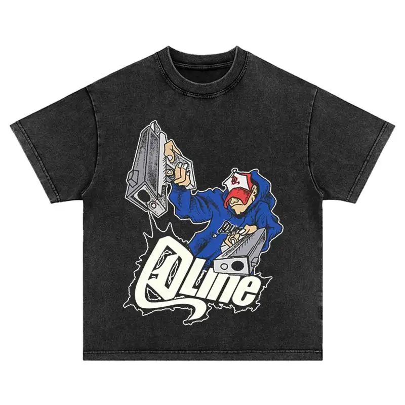 Hip Hop Streetwear Fashion Basketball Skeleton Print T-Shirt Punk Harajuku Oversize Short Sleeve Washed Vintage Loose Cotton Top
