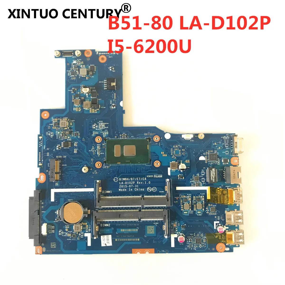 

BIWB6/B7/E7/E8 LA-D102P Laptop motherboard for Lenovo B51-80 Laptop motherboard WITH CPU i5-6200U DDR3 100% tested working