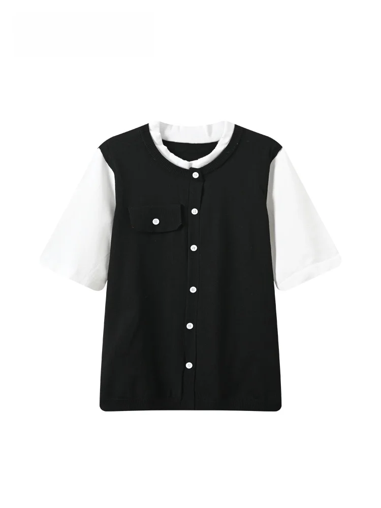 

Summer New plus Size Women's T-shirt Short Sleeve round Neck Splice Fake Two-Piece Open Shirt Trendy Cara CLUB Big Size