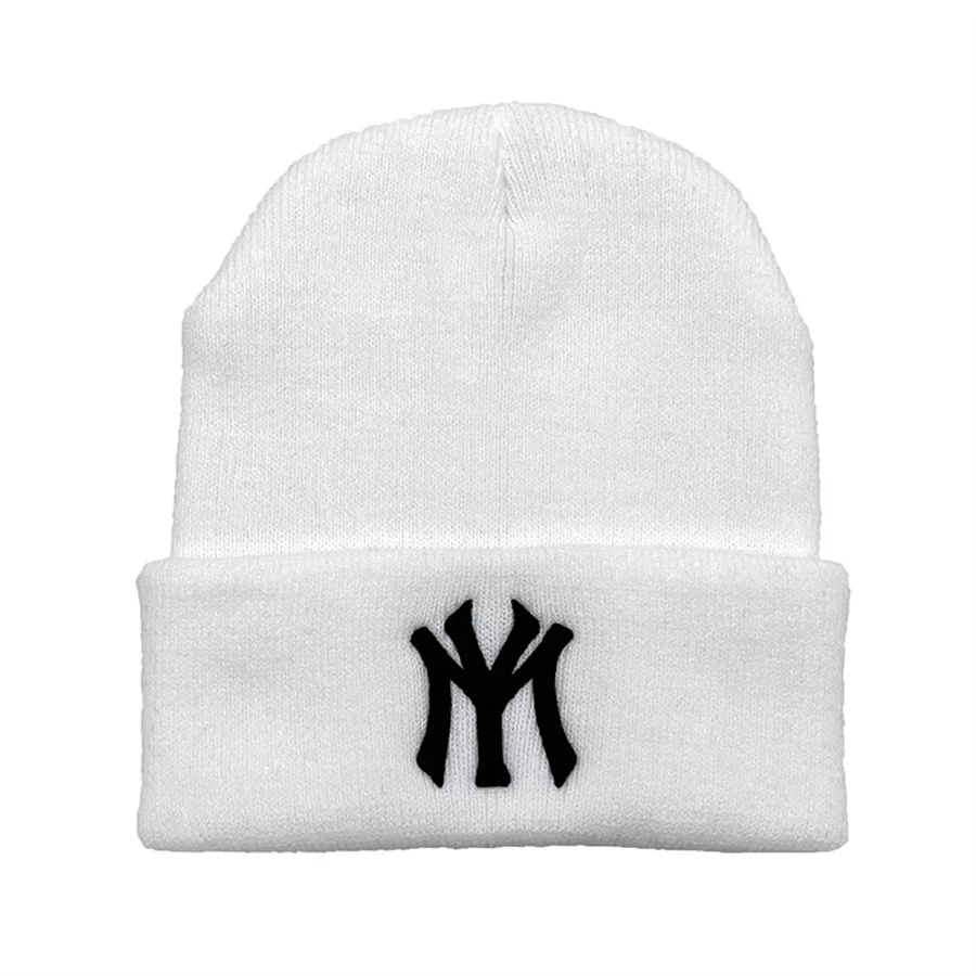 Unisex WY Letter Embroidery Beanie Warm Winter Hat for Men and Women