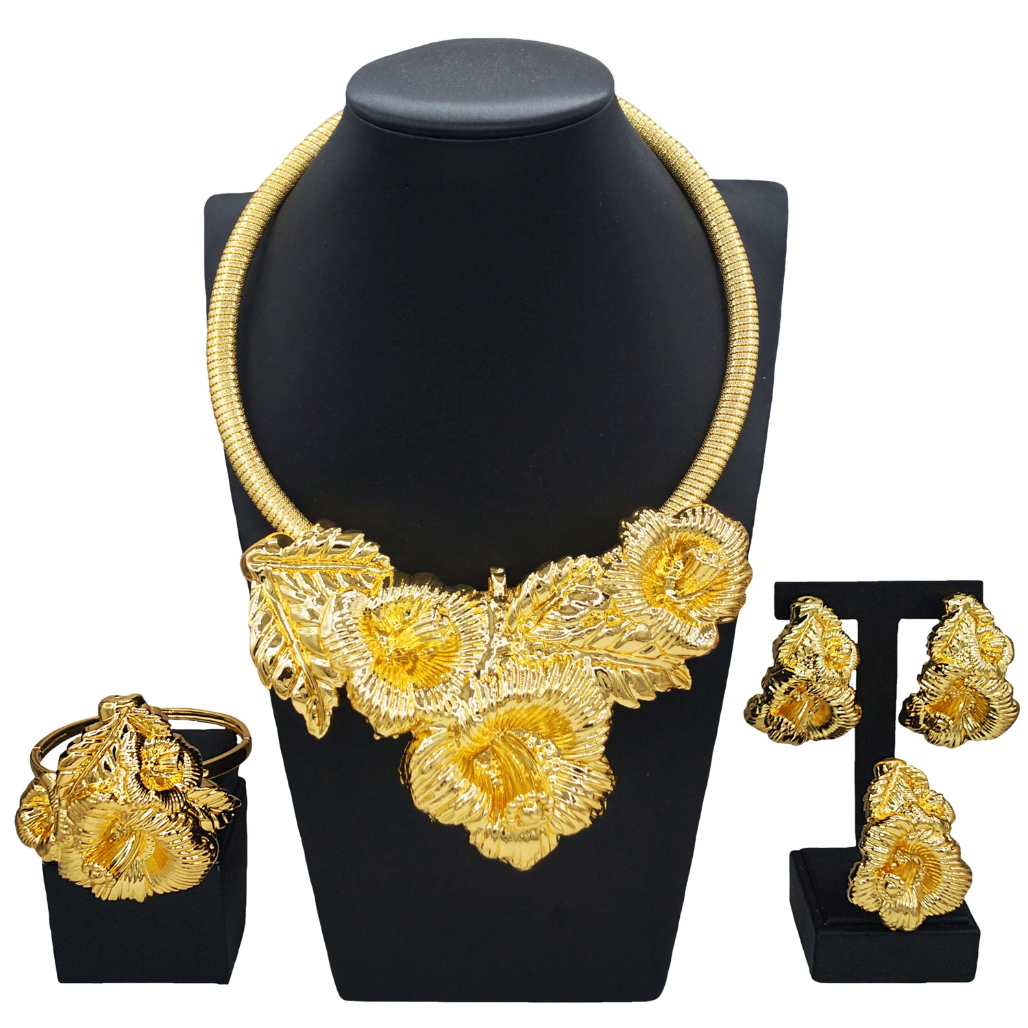 

Yuleli 24K gold-plated luxury jewelry set Heavy Dubai style rich atmosphere grand ladies party party accessories birthday gifts