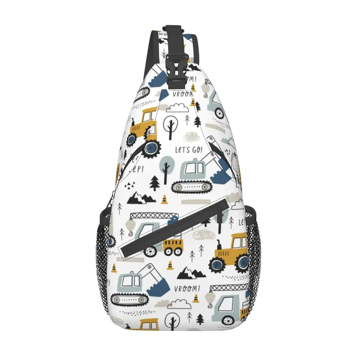 Cartoon Truck Crossbody Sling Bag Men Women Chest Bag Backhoe Cranes Equipment Shoulder Backpack Daypack Hiking Travel Cycling