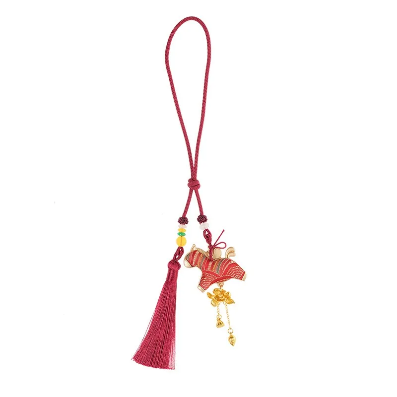 Lunar New Year Horse Car Interior Rearview Mirror Decoration Embroidered Brocade Zodiac Pendant Chinese Style Festival Decor