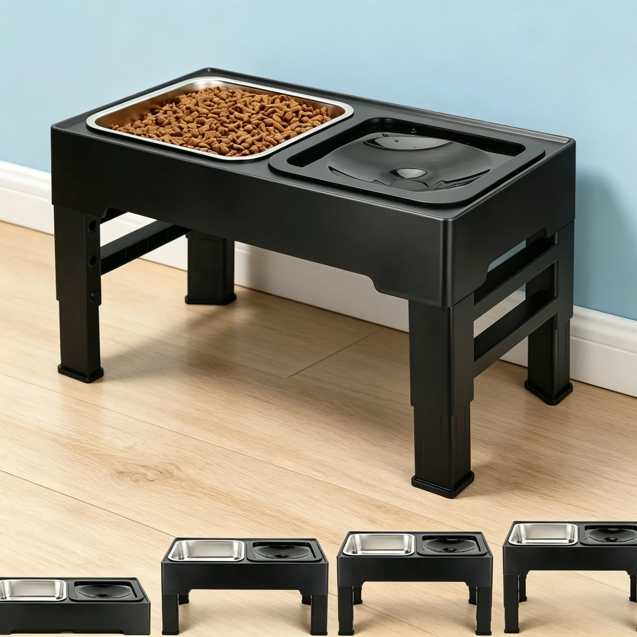 

Stainless Steel Double Dog Bowls Adjustable Raised Elevated Stand Pet Food Water Feeder for Small Medium Large Dogs