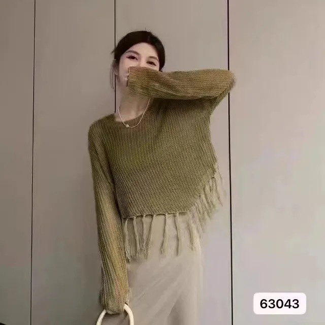 

Fashionable Pleated Irregular Top 2025 Summer New Tassel Comfortable Casual Loose T-Shirt Round Neck Short Sleeve Women Wh1