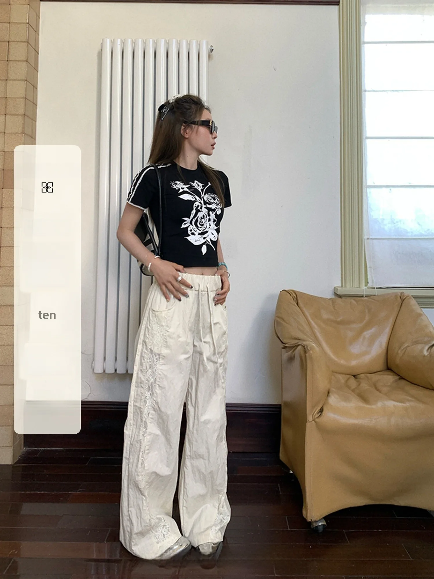 

Free People Fashionable Lace Patchwork Work Pants Women Summer Drawstring Loose Casual Pants High Waist Long Cotton Blend