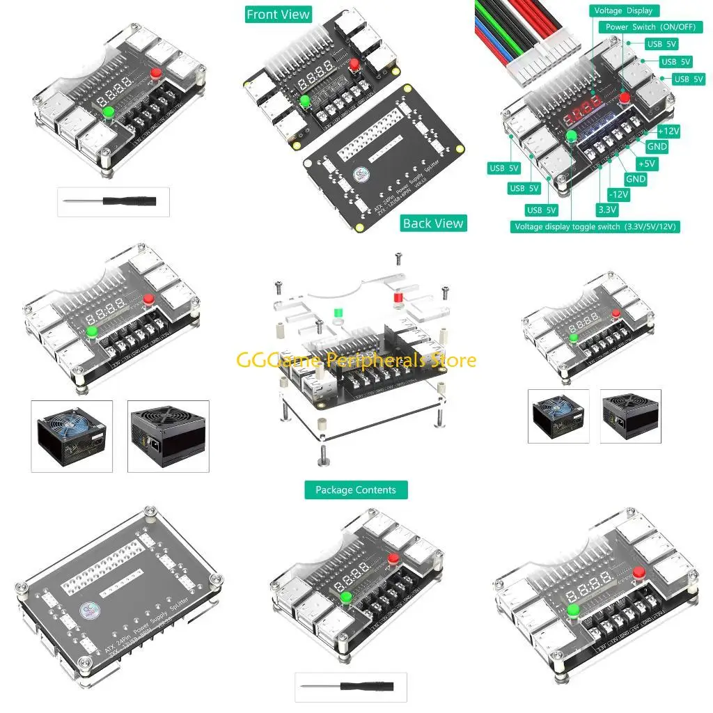 

U55B 24Pin Power Supply Breakouts Board with Case Adjustable Voltages 3.3V 5V 12V-12V
