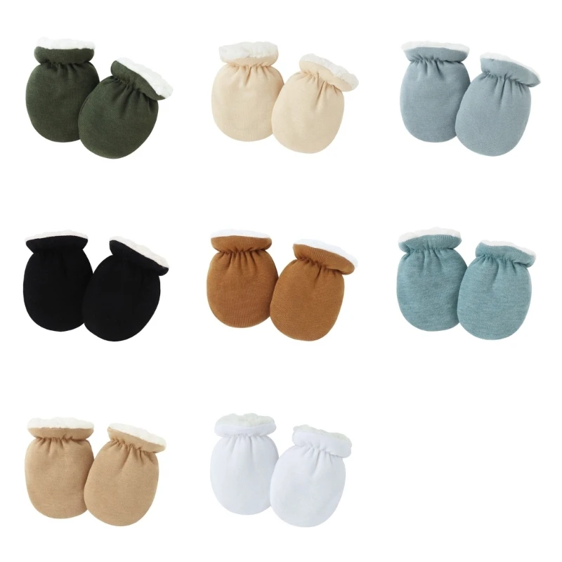 N80C Newborns Soft Lamb Wool Gloves Anti-Grab Baby Mittens Prevent Face Scratching