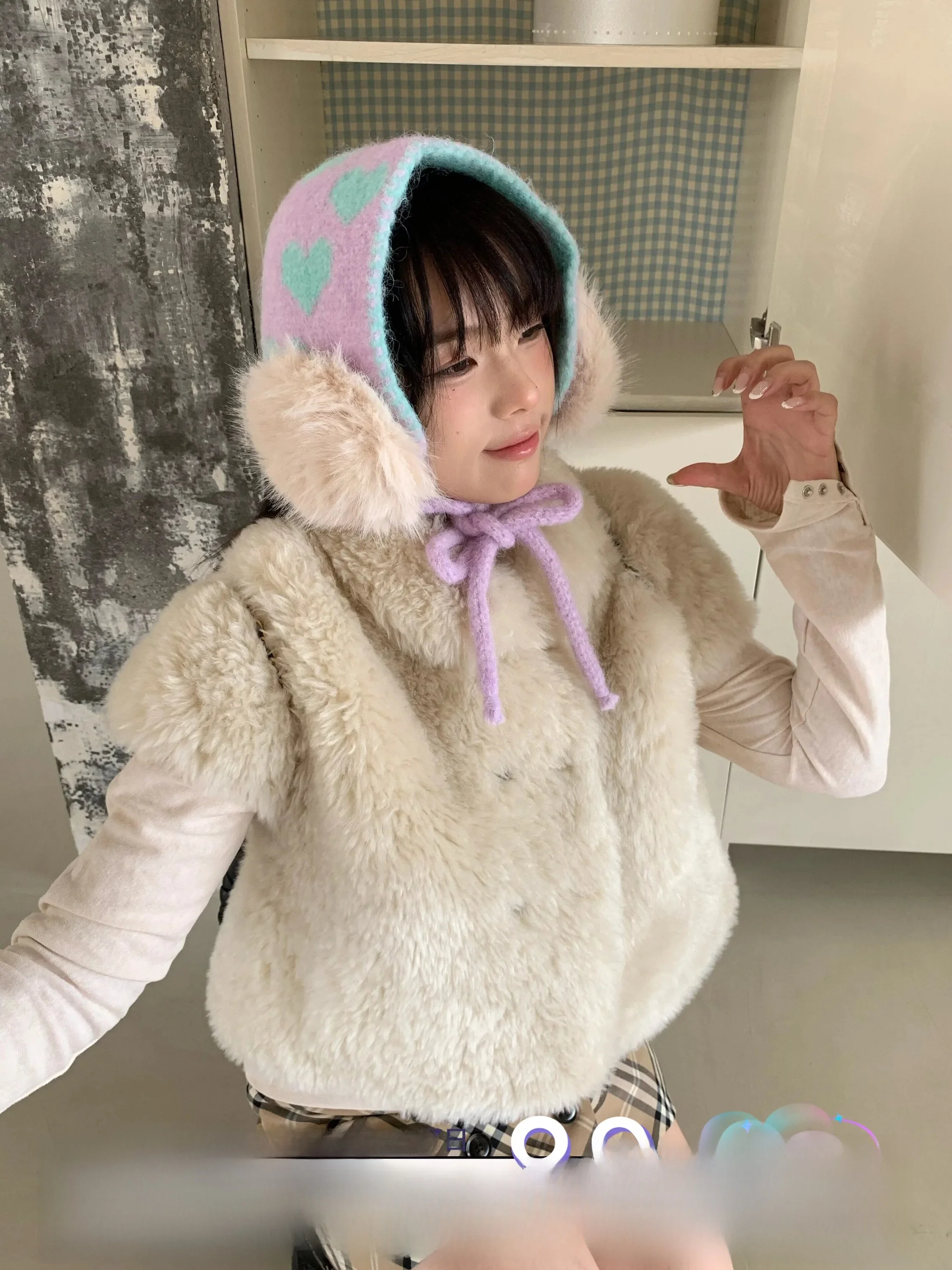 soft-plush-knitted-heart-shaped-ear-muffs-women's-fashion-accessory-anti-cold-stylish-winter-ear-covers-for-daily-commute