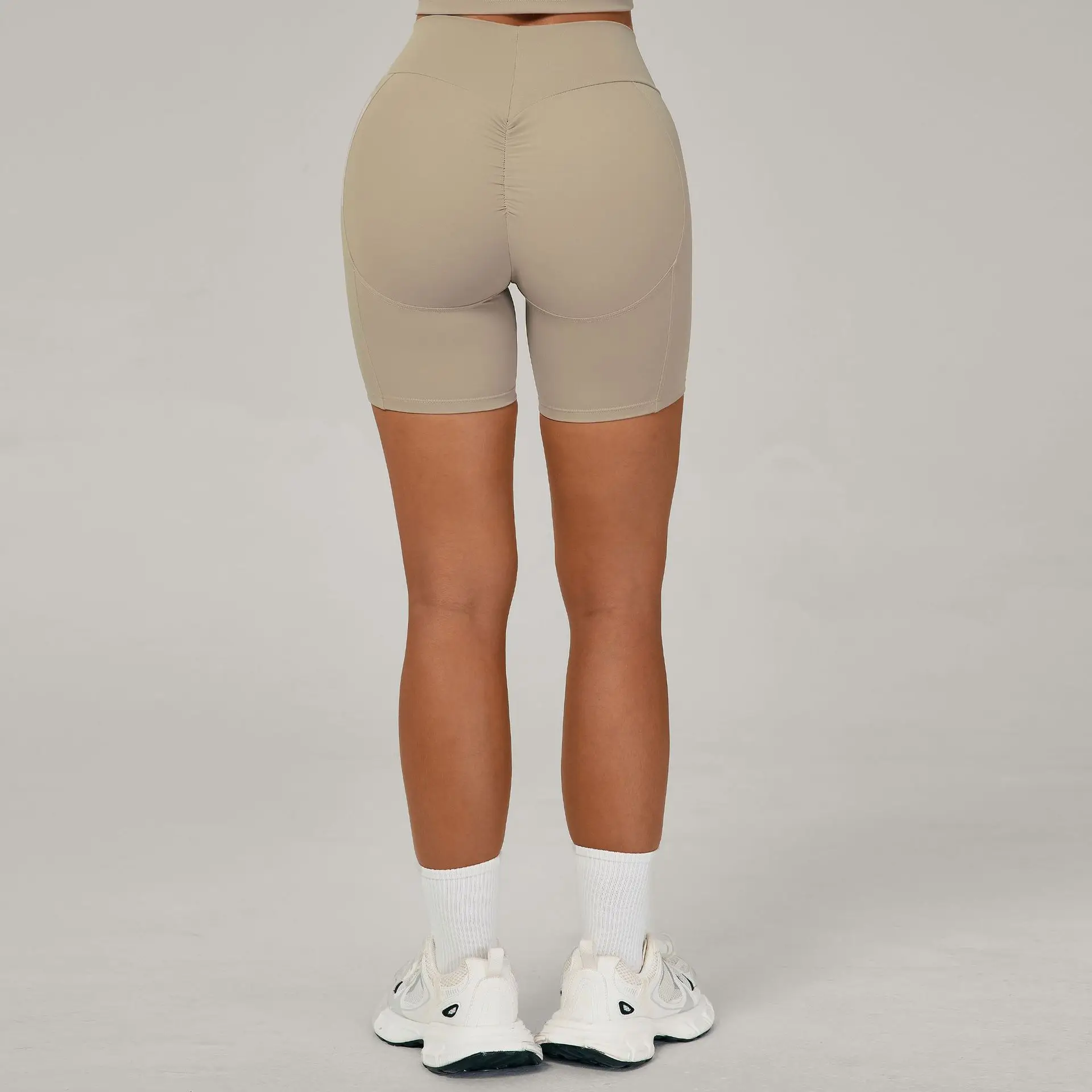 Shorts Deportivos para Mujer, Shorts de Gimnasio con Efecto Push-Up, Ropa de Verano para Entrenamiento, Yoga, Running, Jogging, Ropa Deportiva para Mujer, Color Caqui
