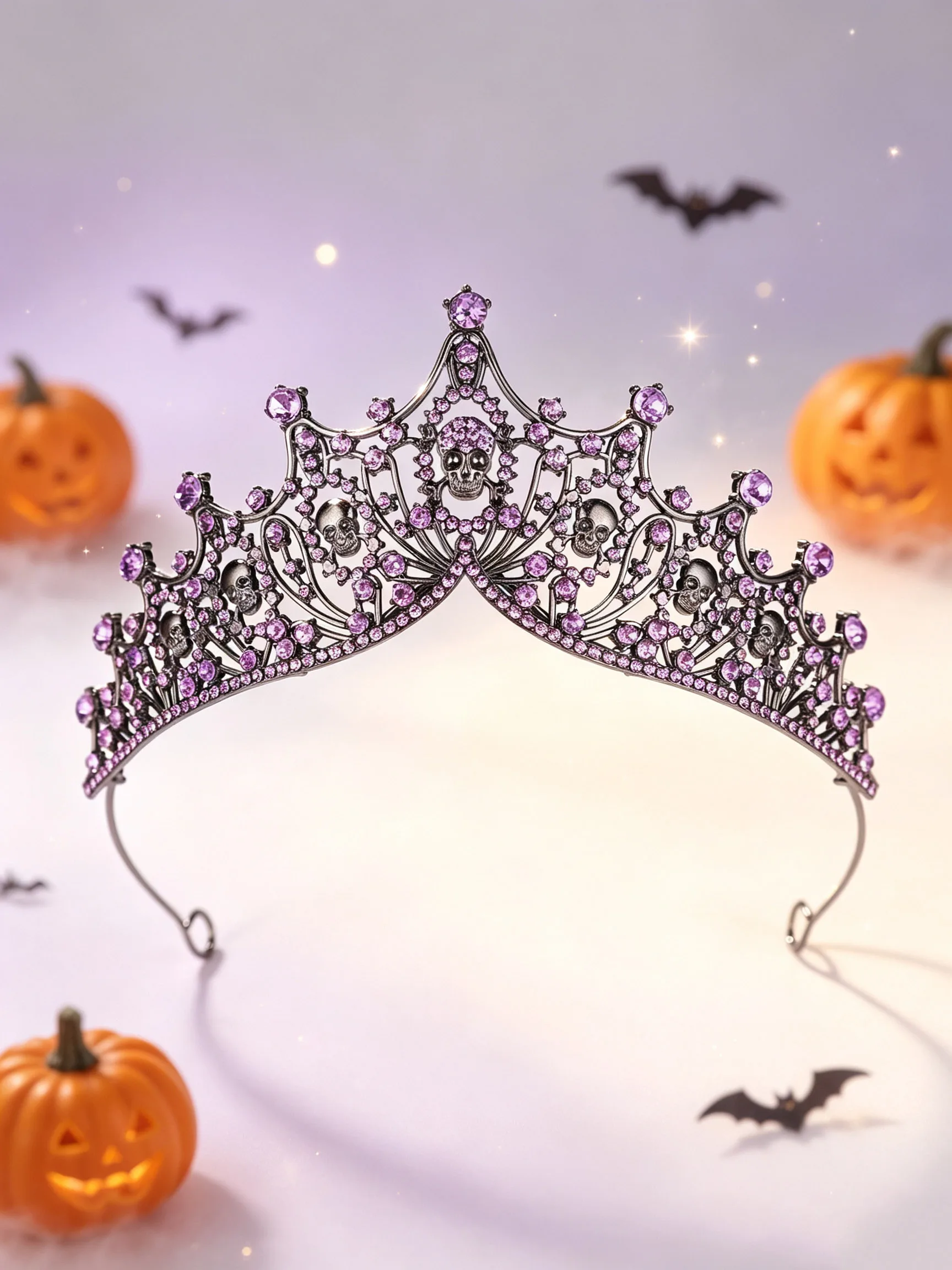 Halloween Skull Crown for Women, Multi-color Rhinestone Dark Crown, Party Cosplay Masquerade Ghost Bride Headpiece Hair Accessory image 2