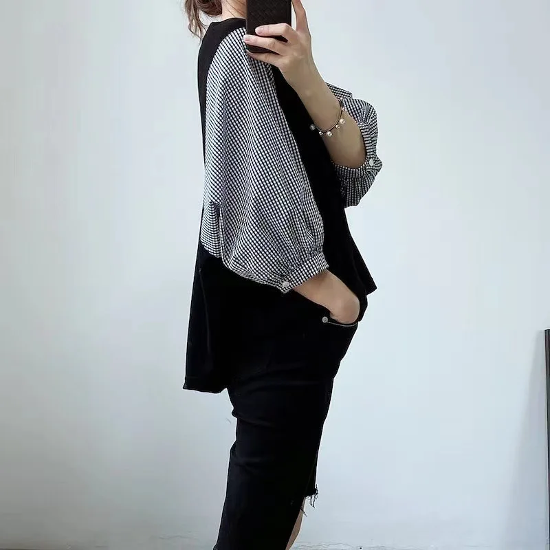 2025 Summer Women 5 Colors Round Neck Casual Loose Shirt Fit 3/4 Sleeves Top Office Ladies Korean Style Casual Shirt