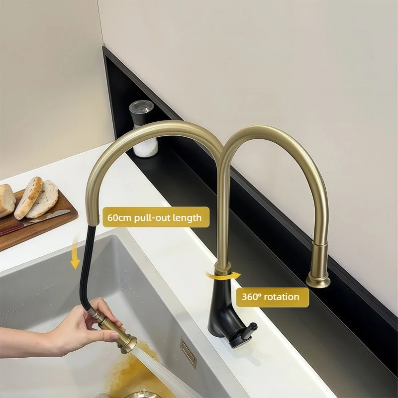 Electroplated Kitchen Pull-Out Faucet, Export-Specific, Household Sink Hot and Cold Rotating Universal Faucet