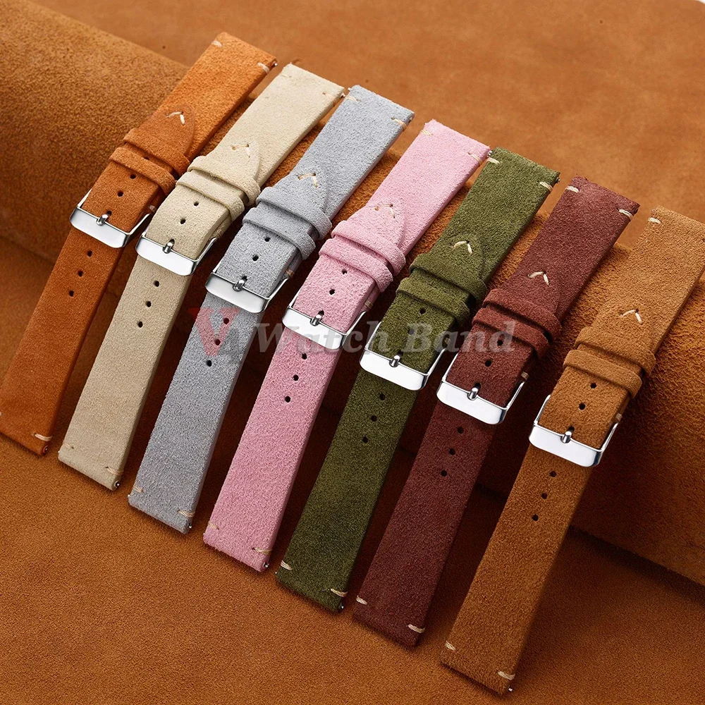 Wristband 20mm 22mm 4mm 16mm 18mm Quick Release Soft Suede Strap Brown Watch Bands Calfskin Bracelet Women&Men Accessories