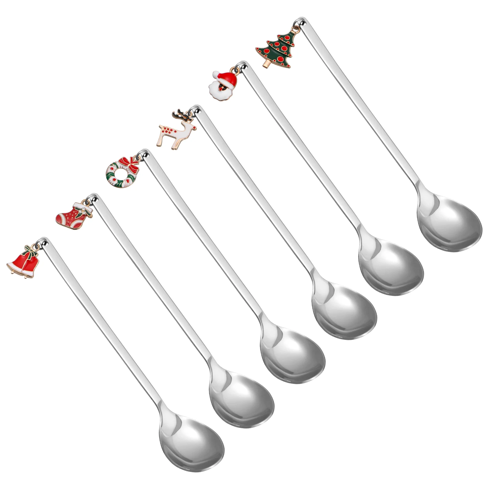 

Christmas Spoon Mixing Scoop Spoons Coffee Stainless Steel Silver Xmas with Pendant