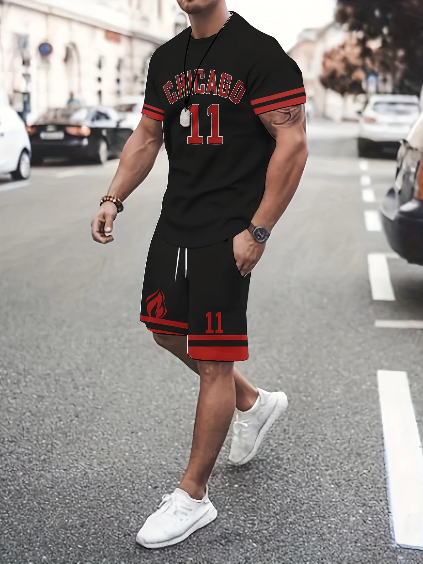 

The 2025 summer new men's suit is a casual and fashionable outdoor sport polyester men's wear with letter prints