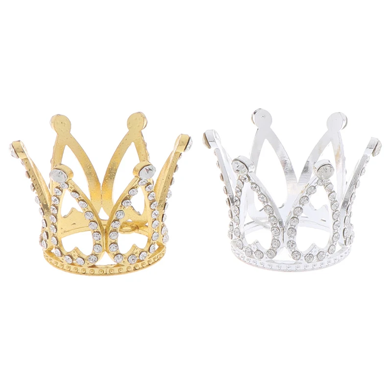 1pc Alloy Mini Crown Princess Topper Crystal Pearl Tiara Children Hair Ornaments for Wedding Birthday Party Cake Decorating Tool