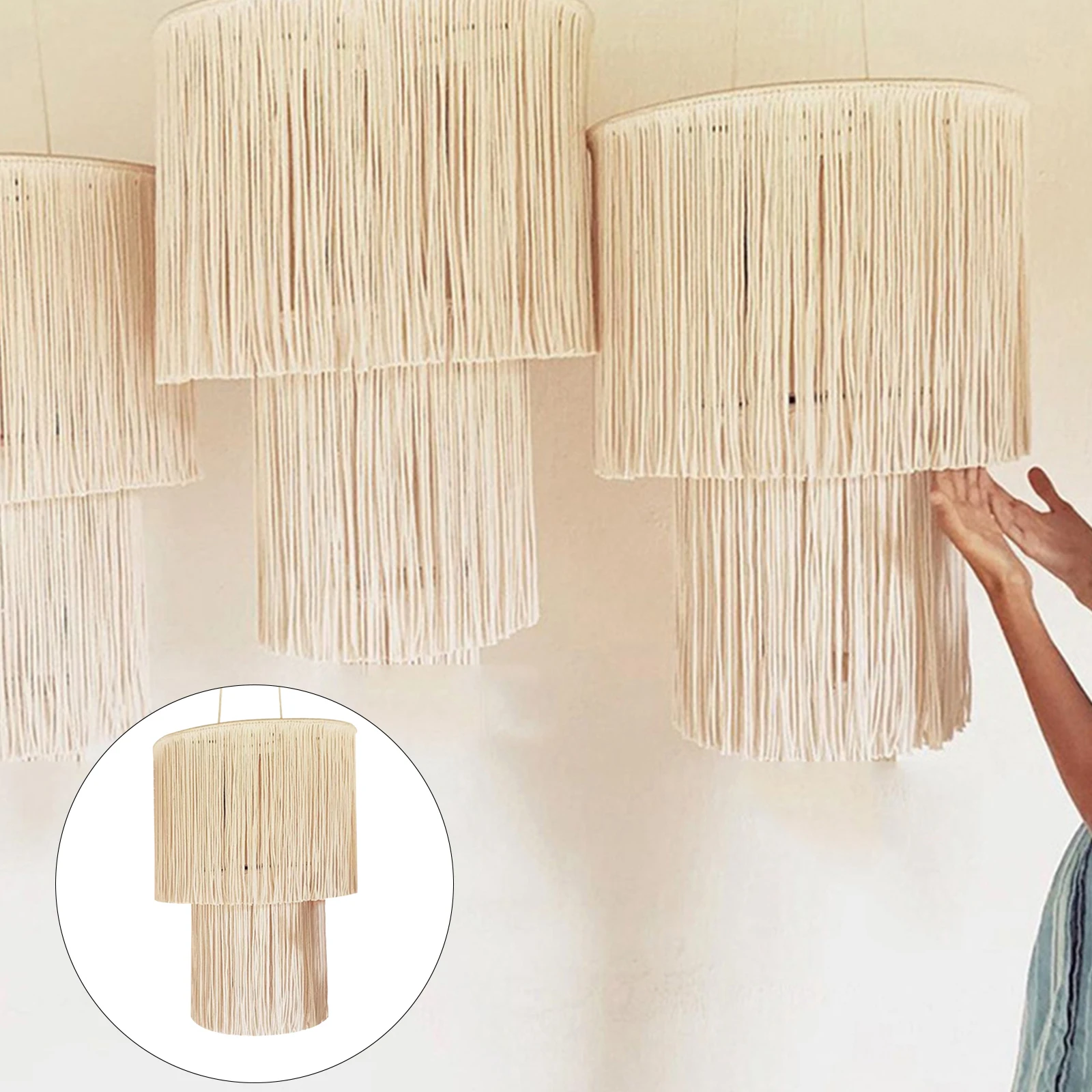 Macrame Lamp Shade Boho Pendant Light Shade Ceiling Light Cover Chandelier Decorative for Dorm Living Room Home Decor