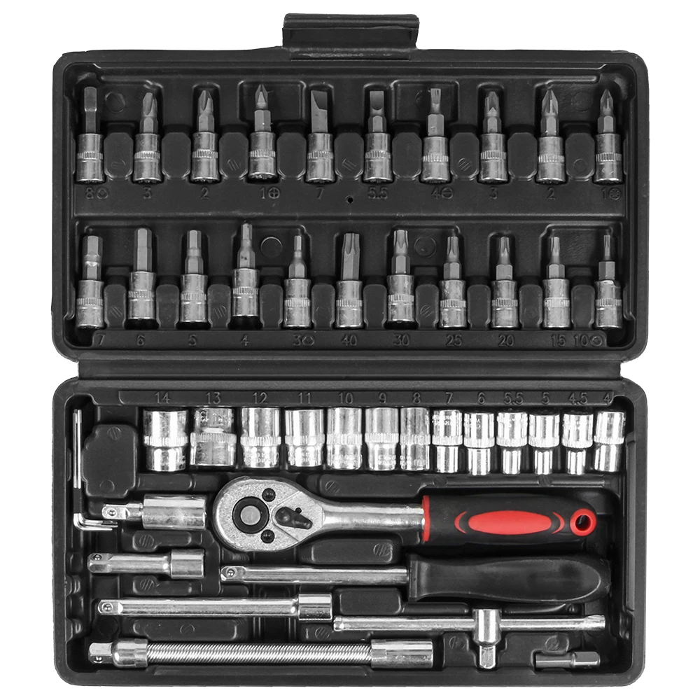 Motorcycle Multipurpose Repair Tool Kit 46 Piece/Set 1/4-Inch Socket Portable Maintenance Wrench Screwdriver For All Motorbikes