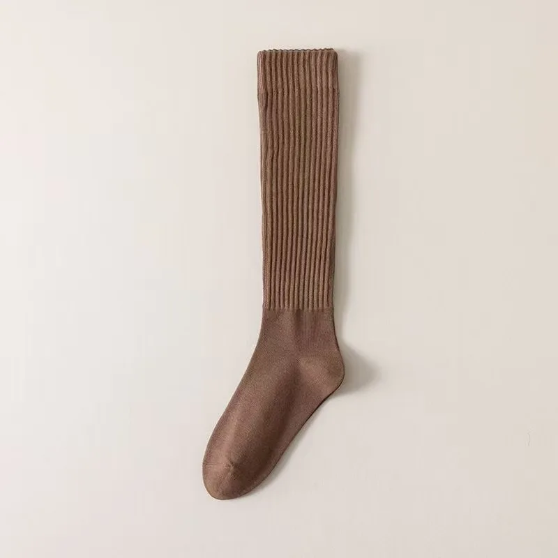 1/5 Pairs Frauen Herbst Winter Warme Dicke Einfarbig Waden Socken Modische Seite Streifen Abnehmen Weiche Bequeme Casual Socken – Detail 14