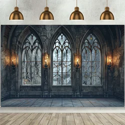 1pc Retro Castle Wall Background Photography Window Wall Background Studio Props Party Wedding Banner Decoration