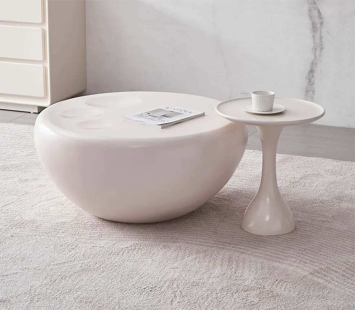 

46/Minimalist Cream Style Creative Round Coffee Table Combination Modern Simple Round Cat Claw Coffee Table