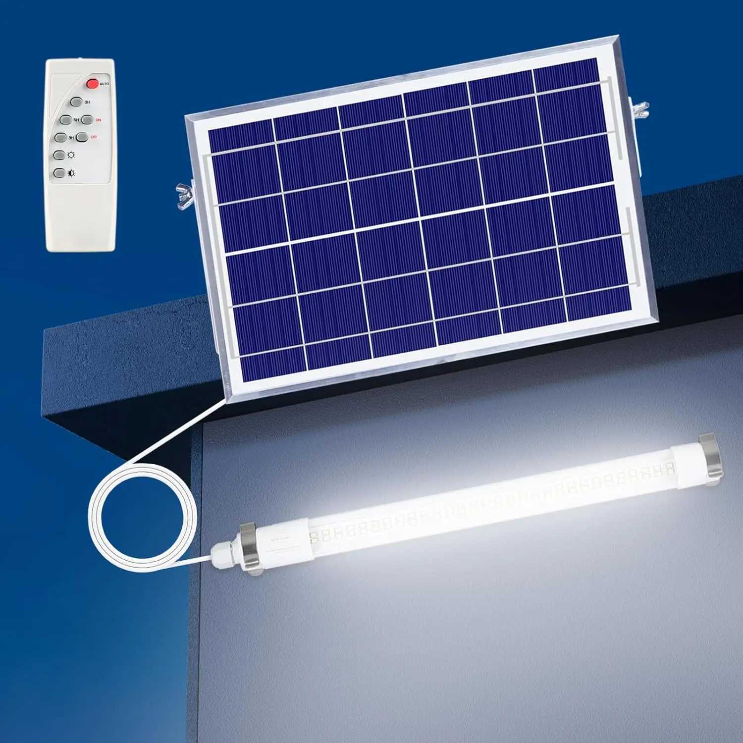 

Светильник для магазинов на солнечной энергии с датчиком от заката до рассвета, водонепроницаемость IP65, таймер и пульт дистанционного управления для гаража, сарая, дома