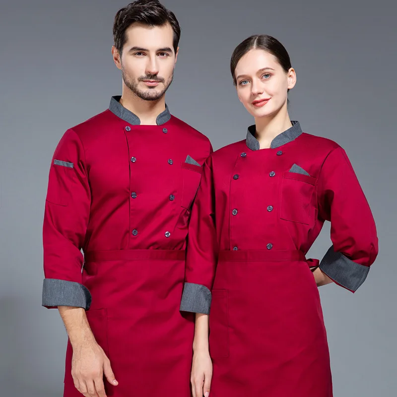 C174 salopette de Chef unisexe veste de Chef à manches longues hommes femmes manteau de cuisinier croisé Restaurant serveur uniforme cuisine boulanger porter