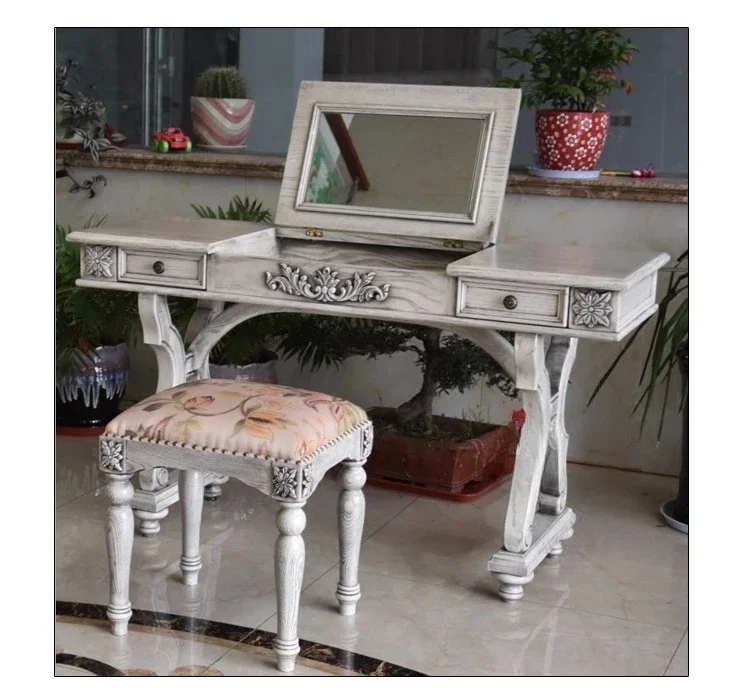 

Solid wood carving flower dresser retro old makeup table simple bedroom furniture