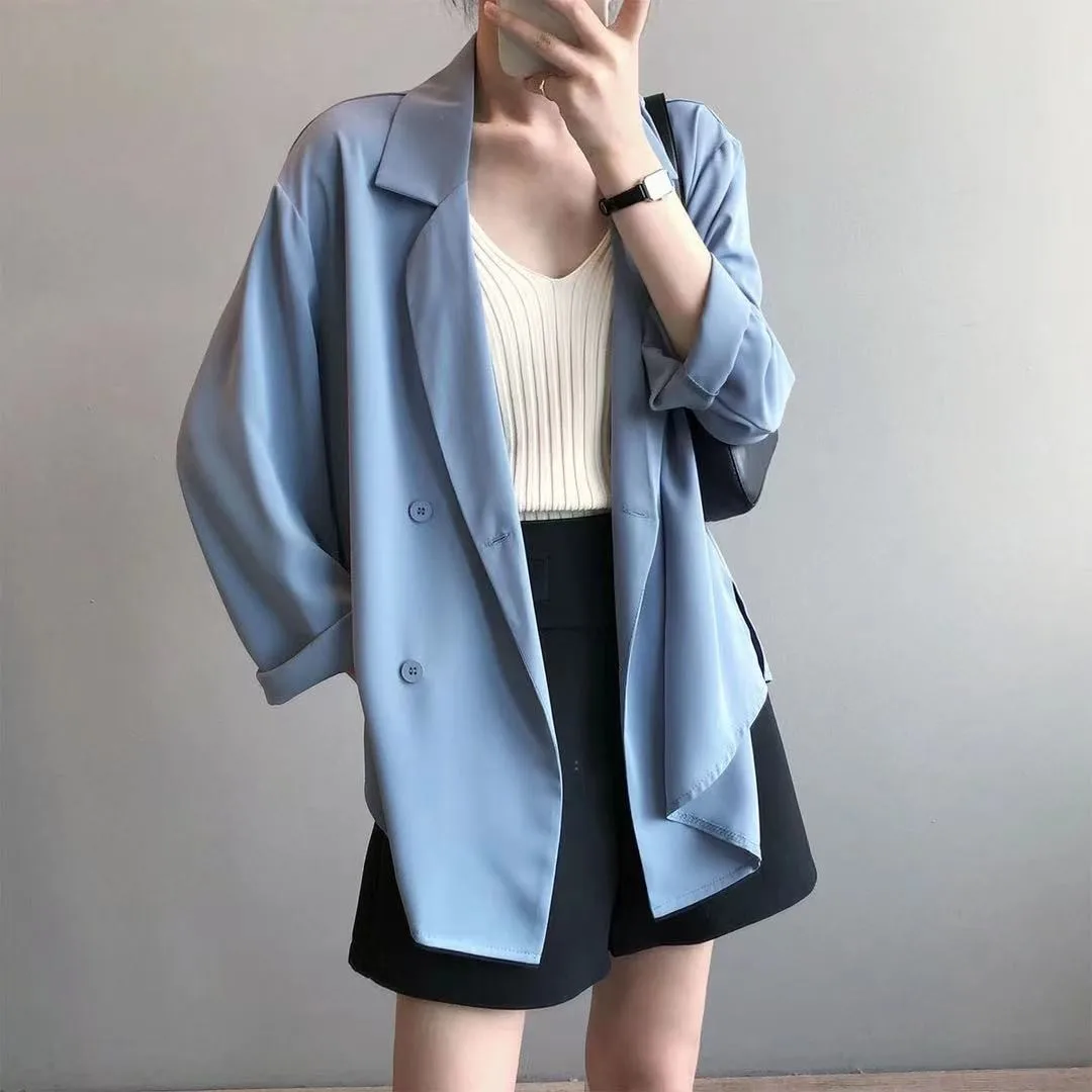 

Suit jacket women's spring/summer thin British style loose fitting Korean sun protection small suit blazer mujer 2024 White