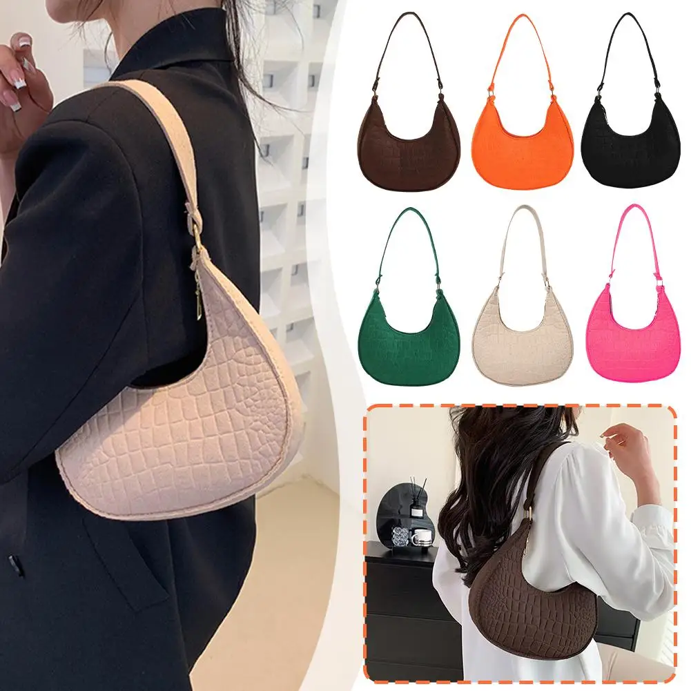 

Fashion Solid Color Shoulder Handbag Candy Color Advanced Design Texture Armpit Handbags Felt Shoulder Bags For Women Walle C9A0