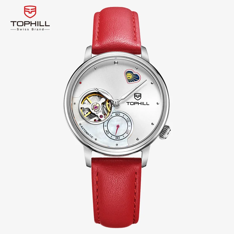 

TOPHILL Automatic mechanical Watch For Woman Skeleton Leather Scrape Sapphire Glass Couple Watch gift for Mother's Day