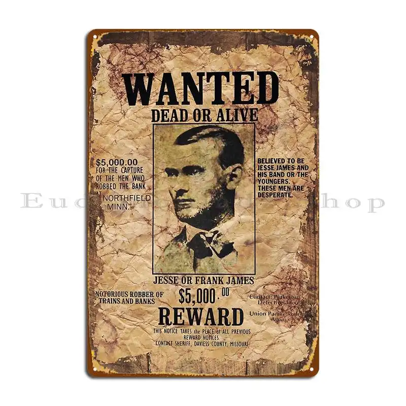 Vintage Jesse James Wanted Dead Or Alive Metal Plaque Poster Wall Decor Create Create Cinema Wall Cave Tin Sign Poster