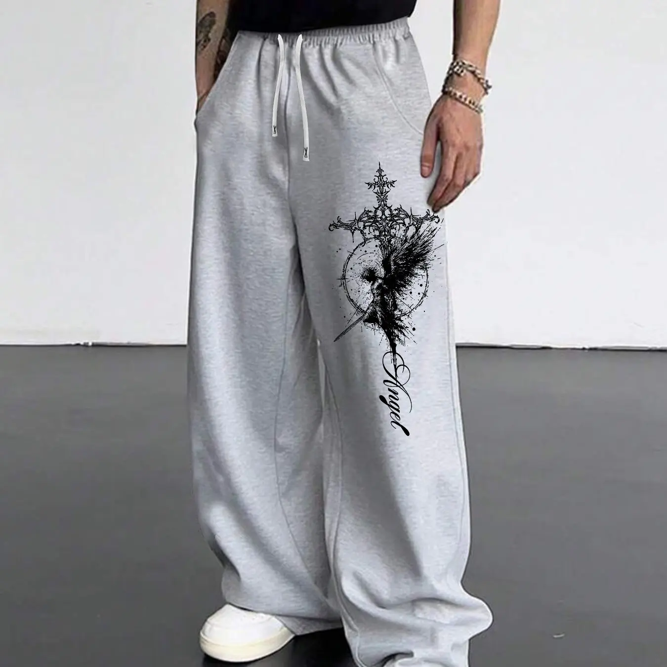 Men's Casual Workwear Pants Original Tattoo Angel Men's Casual Sports Campus Jogging Pants Straight Leg Pants