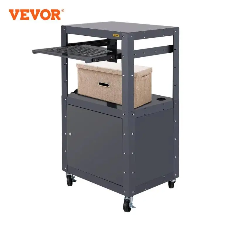 VEVOR Steel AV Cart 27-41" Height Adjustable Media Cart with Keyboard Tray and Locking Cabine for Conference Library Kitchen