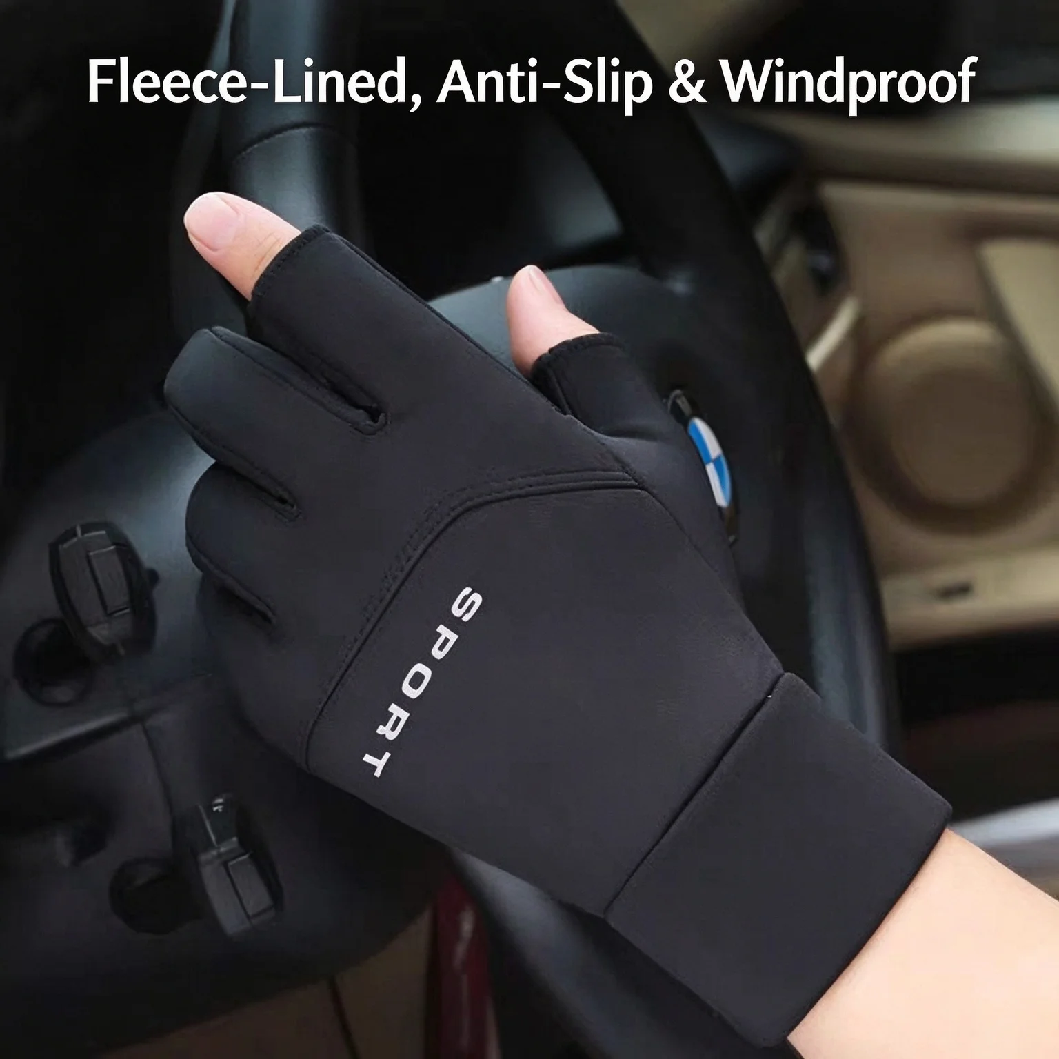Winter Waterproof Fishing Men's Gloves Women's Cycling Warm Anti Slip Outdoor Sports Exposed Two Finger Touch Screen Gloves