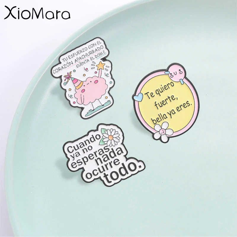 Creative Healing Spanish Encouragement Quote Enamel Pin,Gentle Self-Acceptance Quote Badge,Fashion Accessory,Gift for Friends