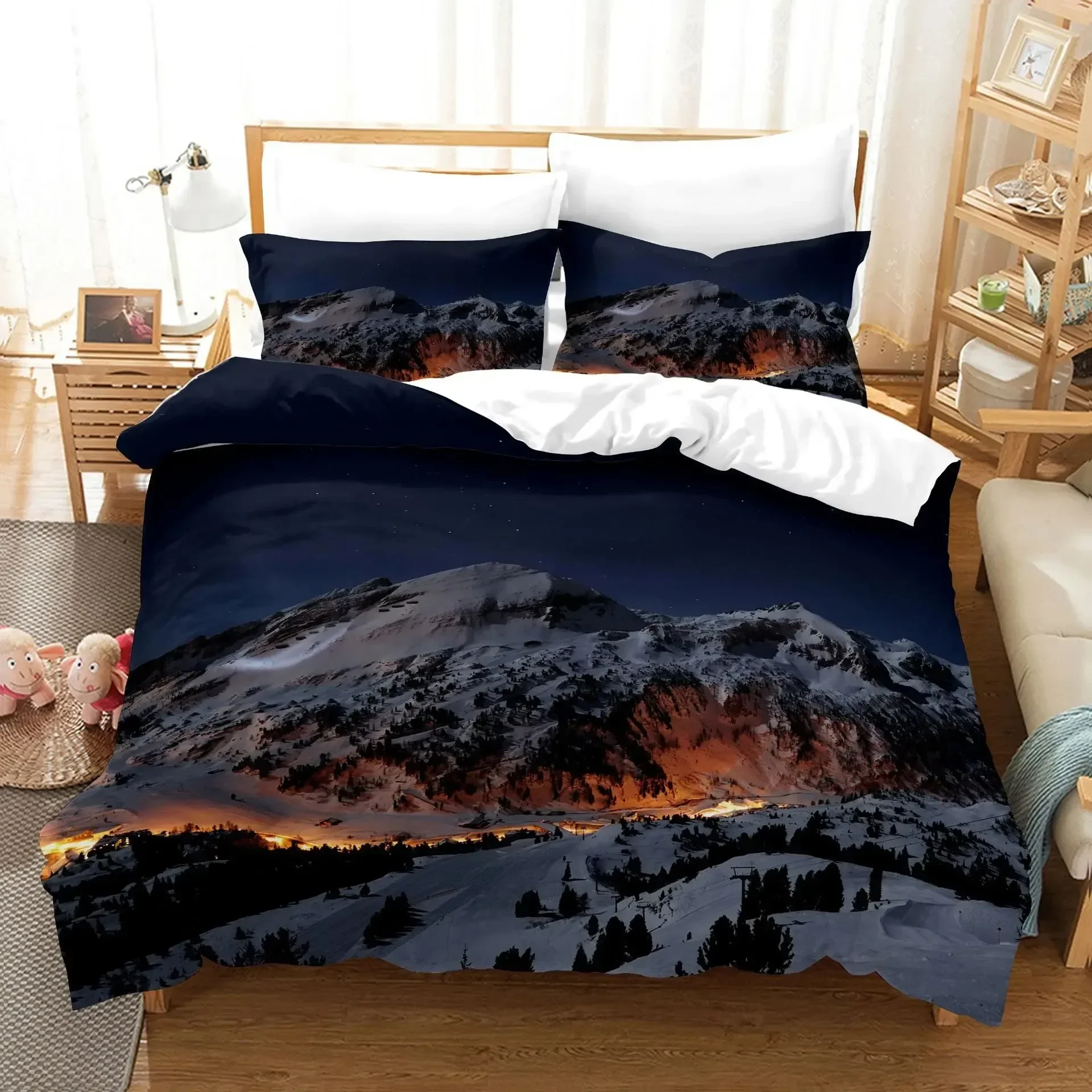 Natural Scenery Pattern Landscape Snow Mountain Comfortable Duvet Quilt Cover Pillowcase Bedding Set Children Bedroom Decoration