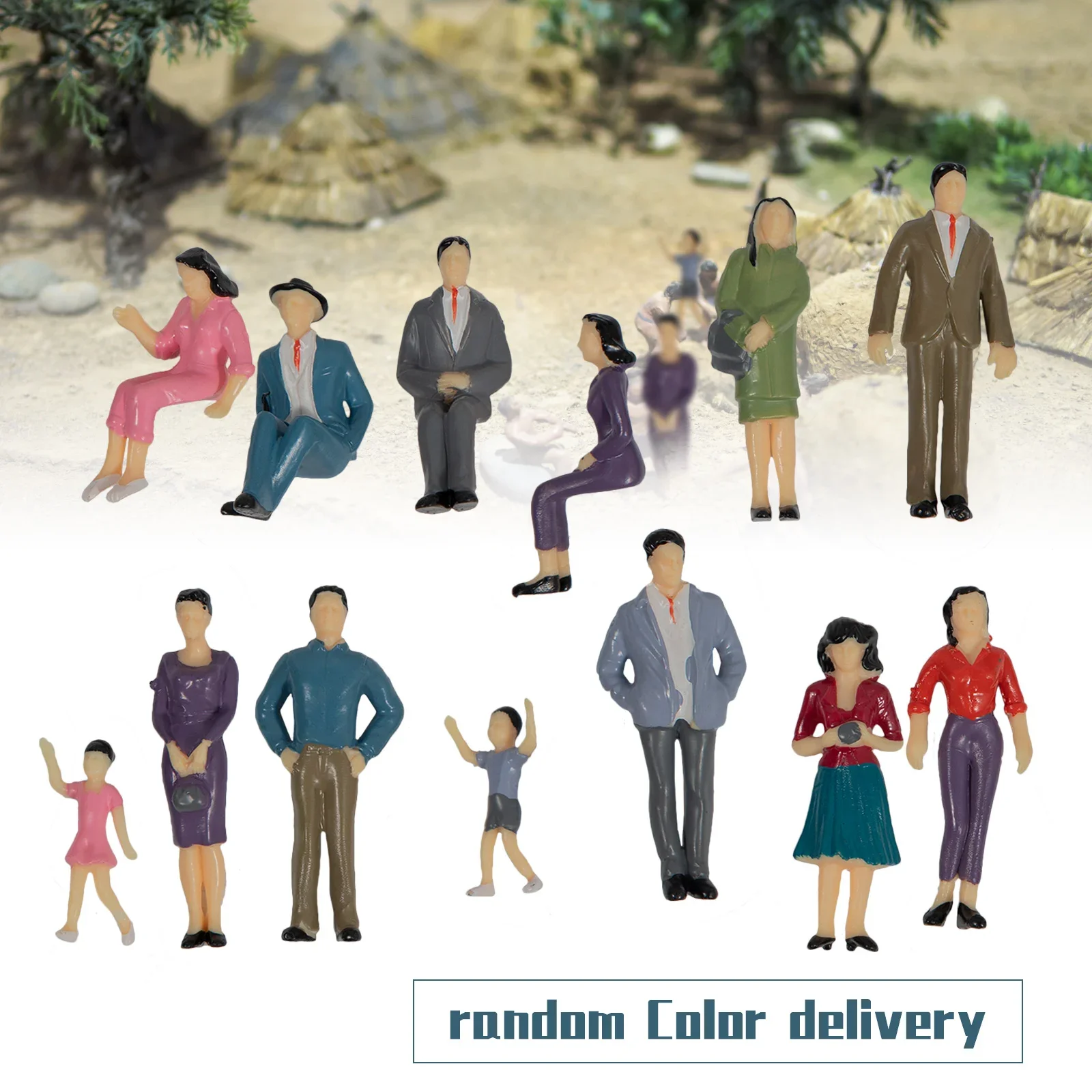 14 Painted Miniature Human Figurines, Sitting & Standing Scale Model People, Diorama Figures for Train Park Street Layout