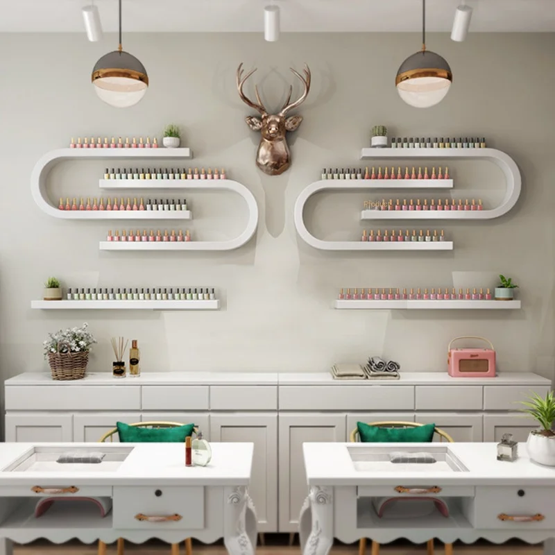 

Modern European-Style Wall Hanging U-Shaped Iron Rack Nail Polish Display Rack for Nail Art Shop Cosmetics Storage Shelf Metal