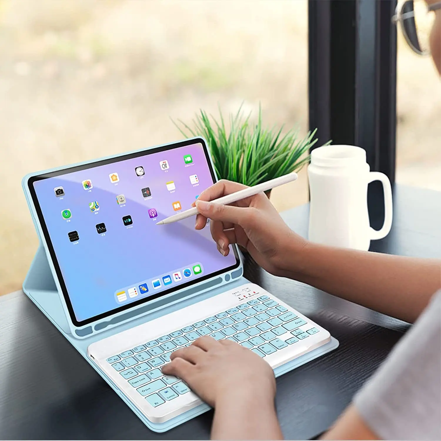 iPad-Lederhülle mit Bluetooth-Tastatur und Maus, Folio-Standfunktion für 10,2, 10,5, 10,9 und 11 Zoll iPads – Detail 6