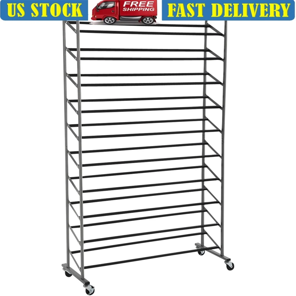 

10-Tier Rolling Shoe Rack Metal Frame Storage Solution 30 Pairs Footwear Easy Assembly Indoor Use Durable Design