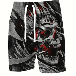 Pantalones cortos de playa con estampado 3D para hombre, Shorts informales con estampado de calavera de terror, pantalones cortos de surf cómodos de verano, pantalones de Hip Hop