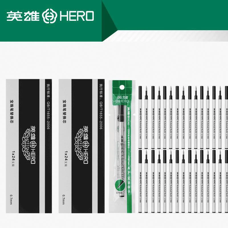 24 Pcs Hero Wholesale Price International Standard (Push type or Screw type) Roller Ball Pen Refills Black Ink Refills Writing