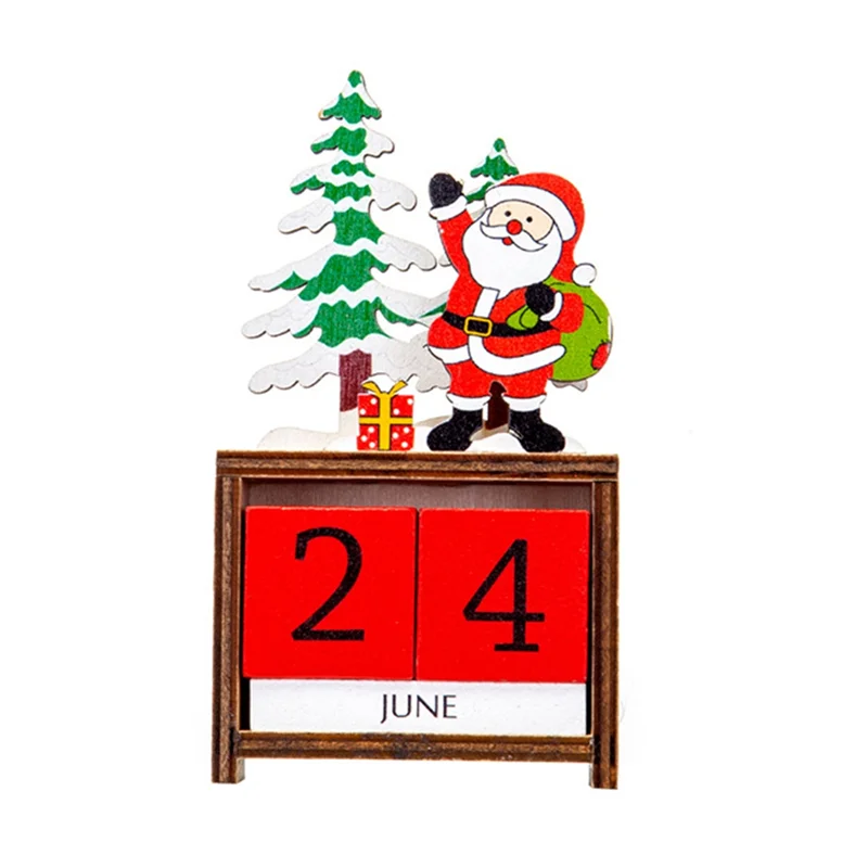 Merry Christmas Wooden Painted Santa Calendar Xmas Ornaments Christmas Decorations for Countdown Calendar Santa